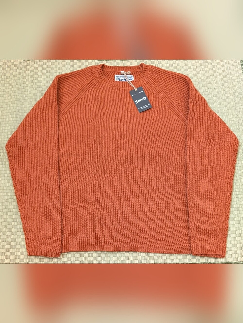 NWT Schott Bros. 100% Merino Wool Ribbed Raglan Sweater Men's Size XL $225